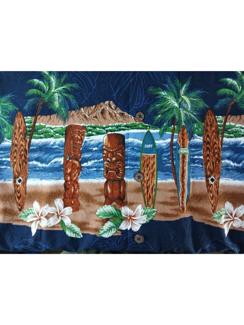 Favant Hawaiian Shirt XL Surfboard Tiki Aloha Print Navy Button-Up 100% Cotton - Picture 13 of 15